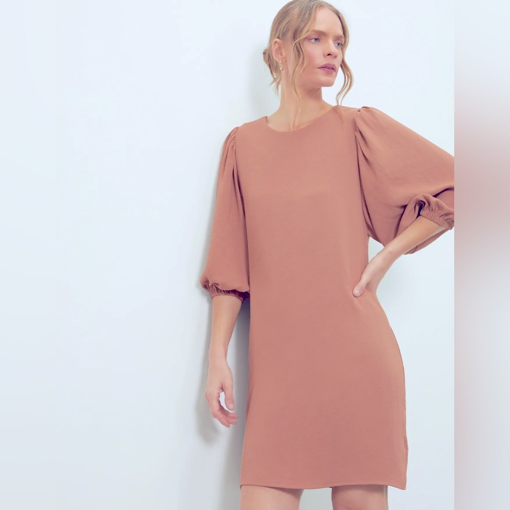 Preston & York Burgundy Leilani Short Balloon Sleeve Crewneck Crepe Dress, Sz 18